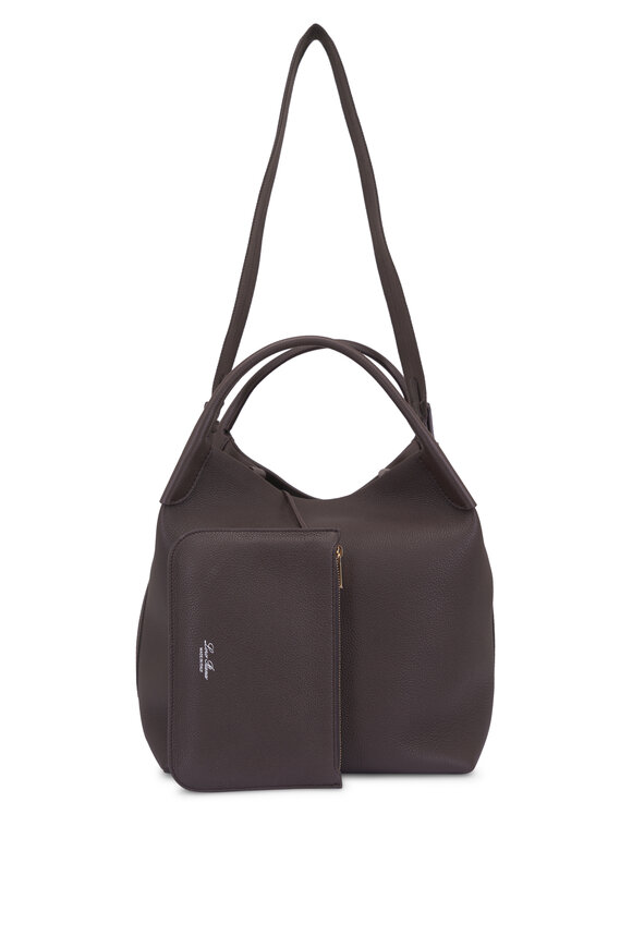 Loro Piana Large Bale Dark Chocolate Leather Bucket Bag - view 4