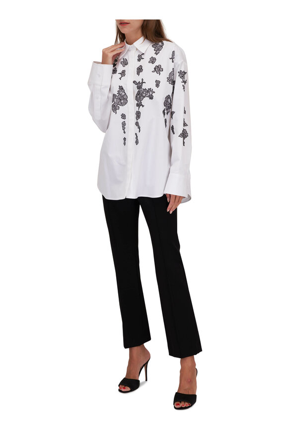 Valentino - White & Black Lace Cotton Poplin Blouse 