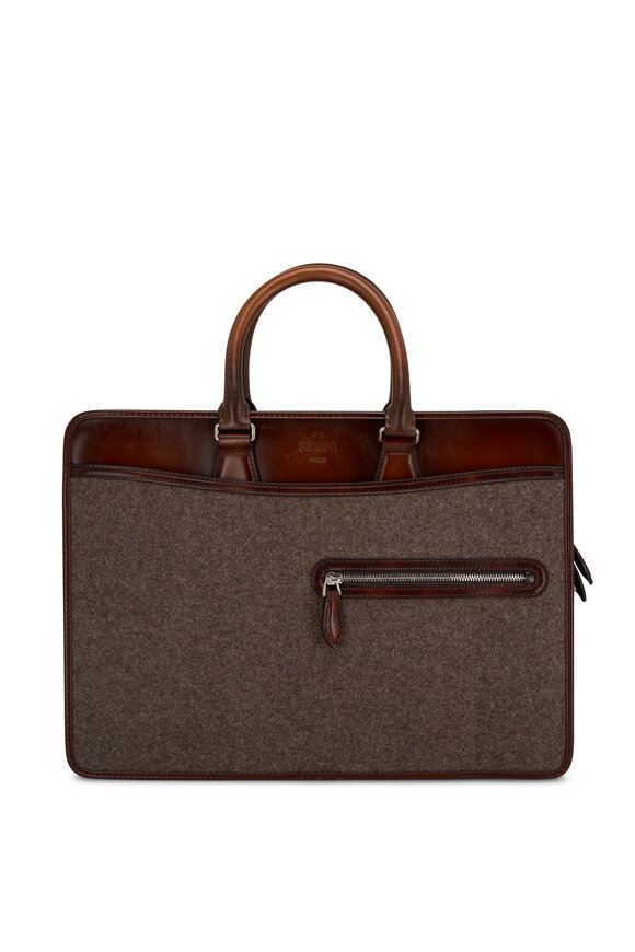 Berluti Un Jour Marrone Leather & Wool Briefcase