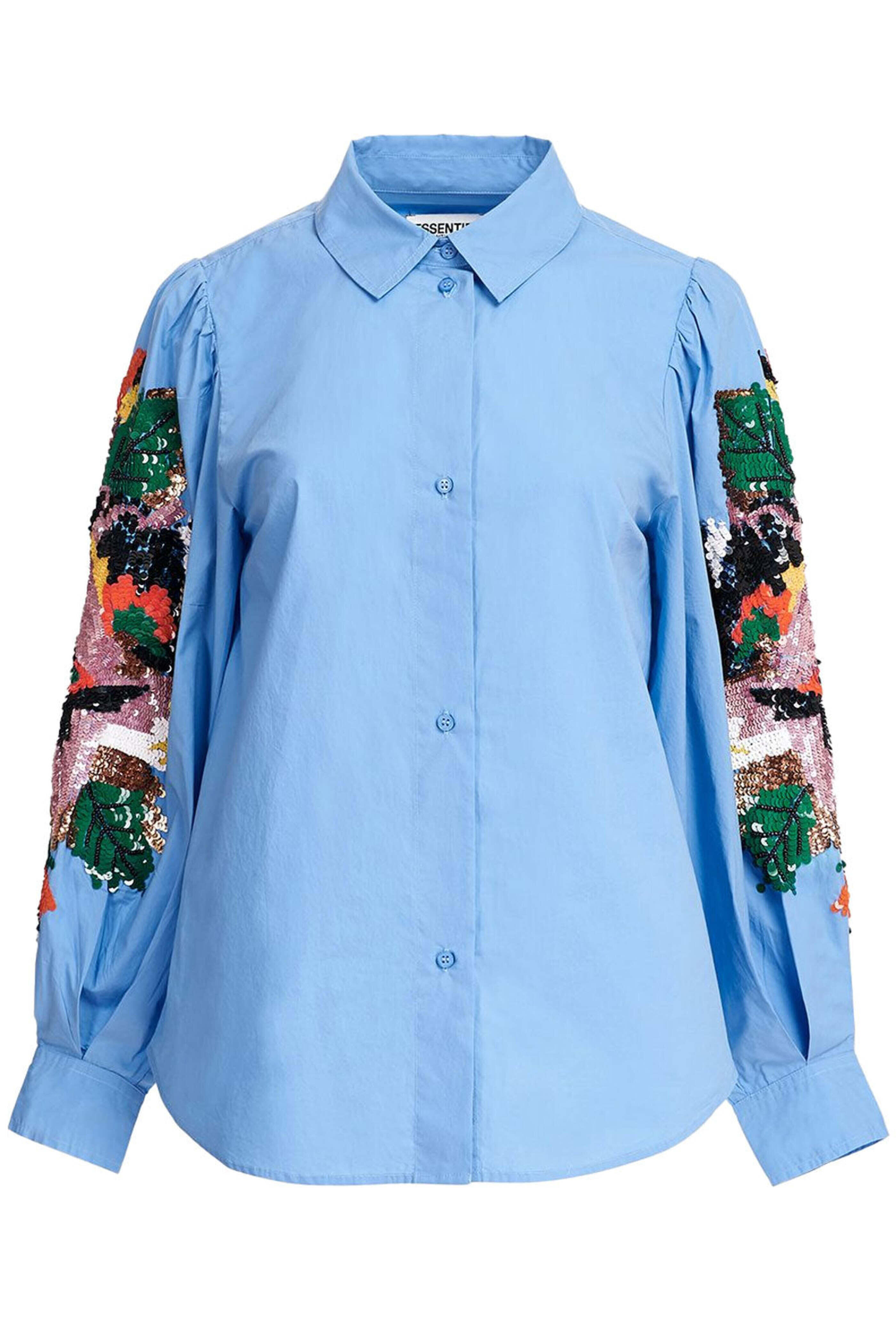 Essentiel Antwerp - Cool Blue Embellished Carnet Puff Sleeve Shirt