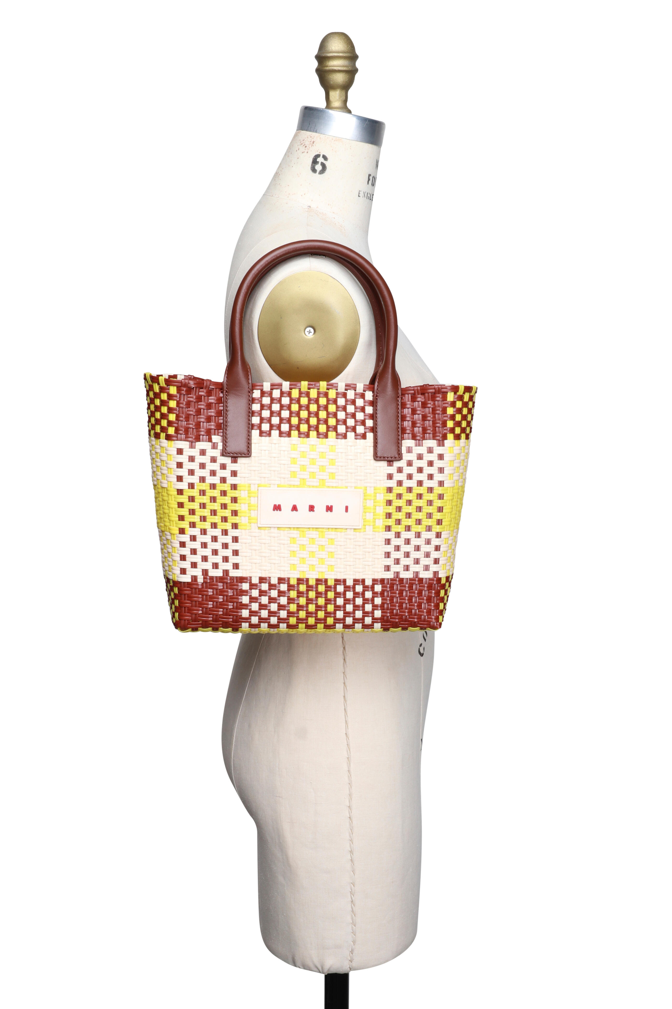 Marni - Small Yellow & Brown Checkered Tote