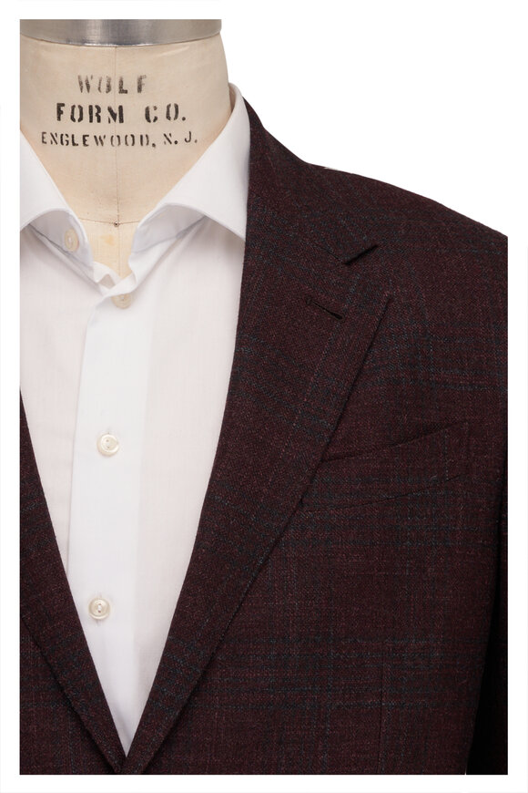 Zegna - Burgundy Plaid Wool Blend Sportcoat