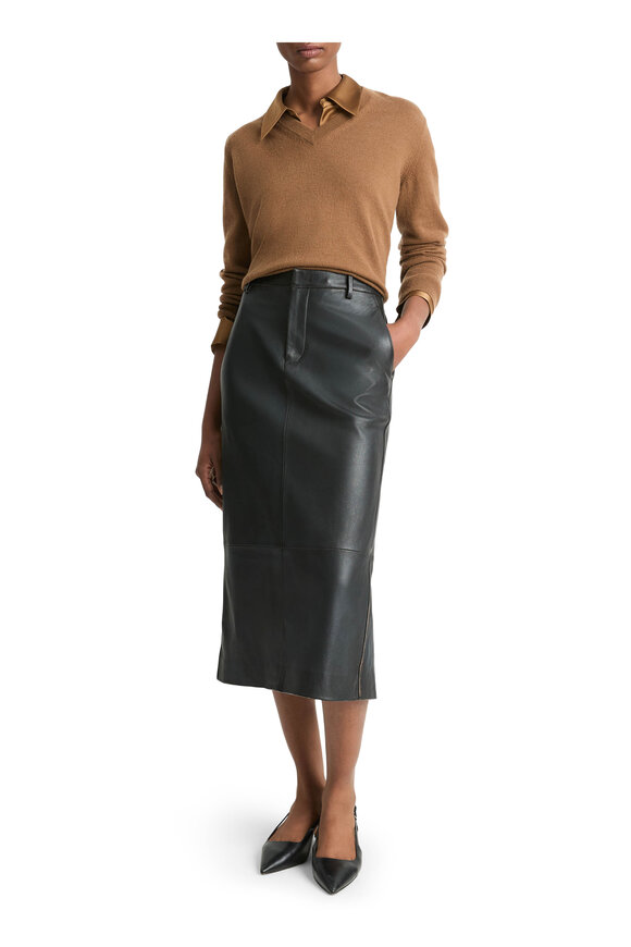 Vince - Vintage Black Leather Mid-Rise Pencil Skirt