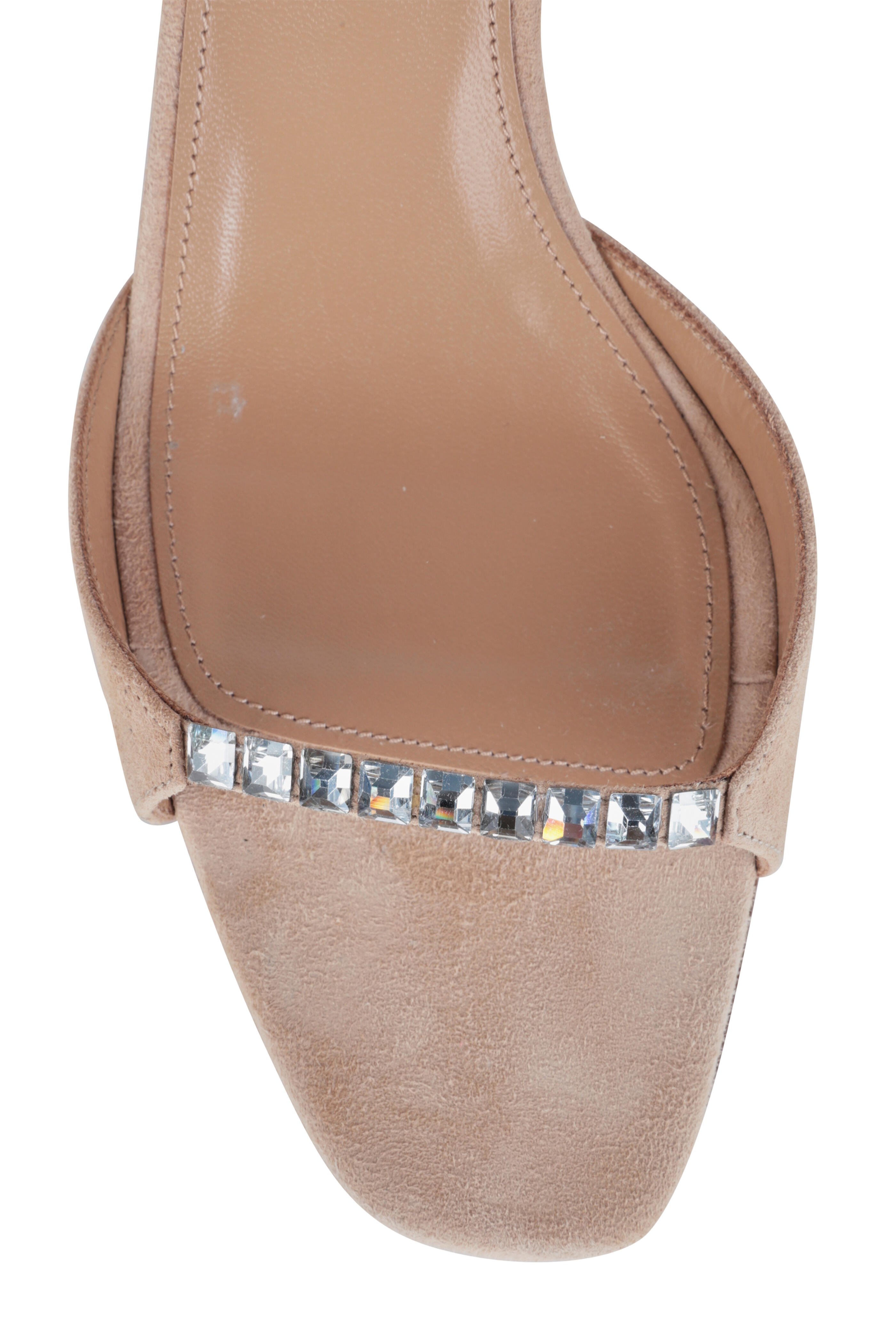 Aquazzura - Diamante Nude Suede & Crystal Slide Sandal, 75mm
