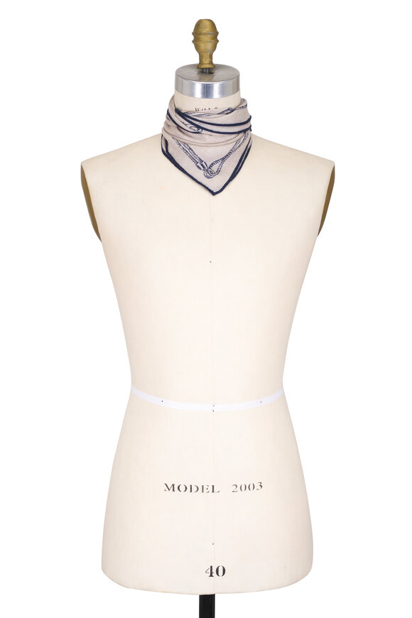 Loro Piana Alare Beige & Navy Cashmere & Silk Foulard
