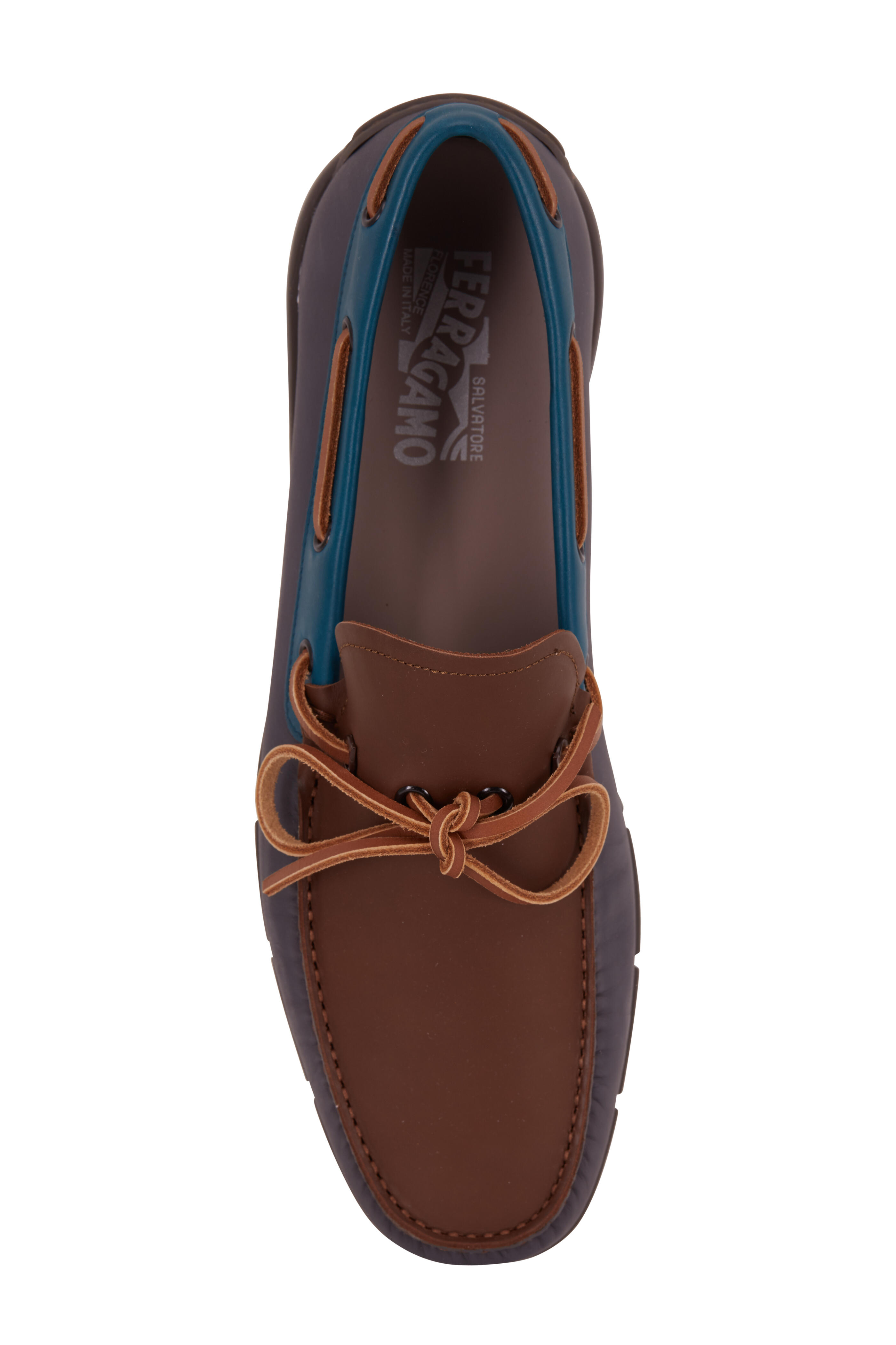 Ferragamo - Simeon Brown & Asphalt Leather Boat Shoe