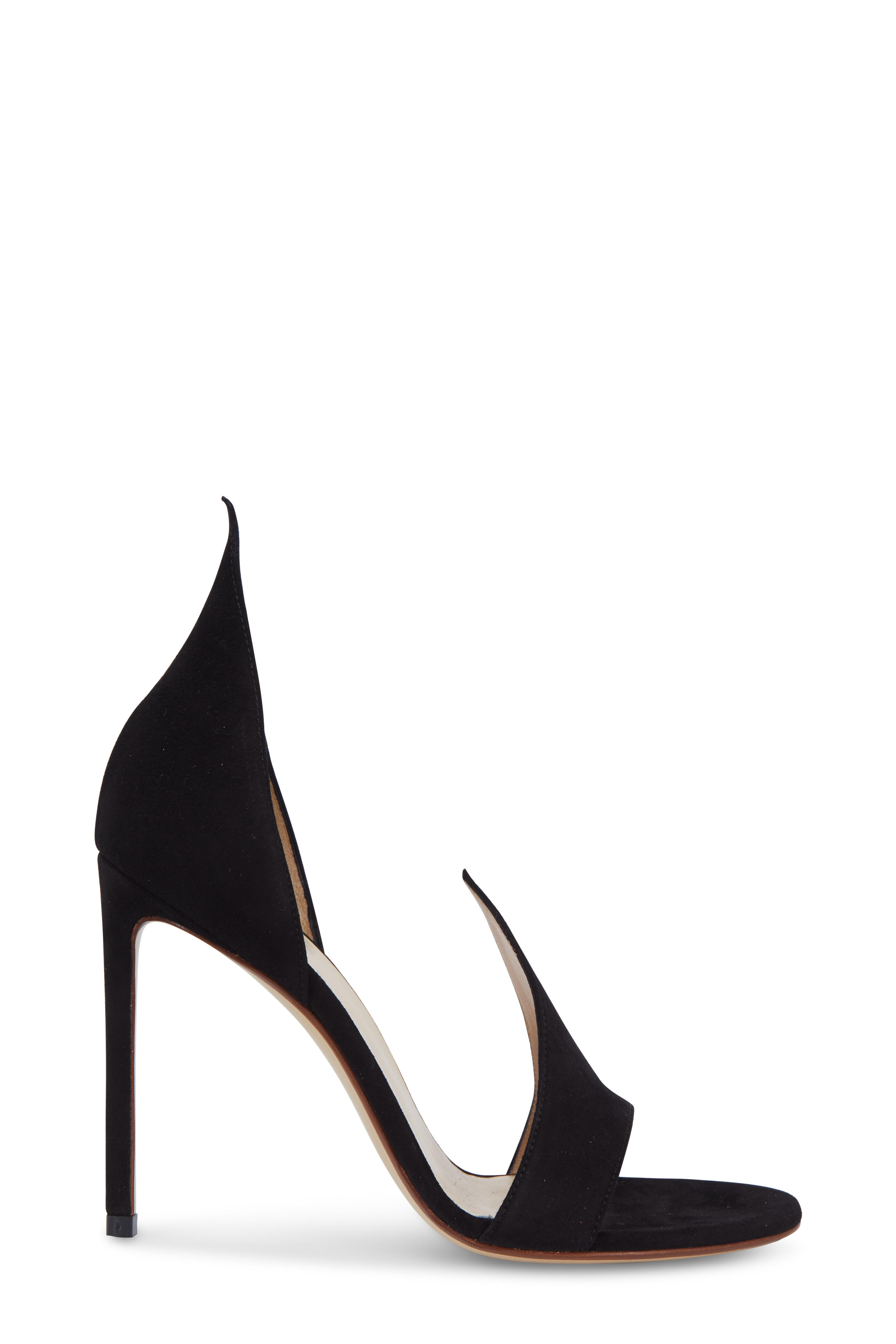 Francesco Russo - Black Suede D'Orsay Open Toe Pump, 105mm