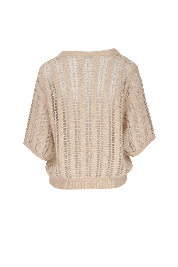 Brunello Cucinelli - Beige Paillette 3D Knit Ribbed Sweater 