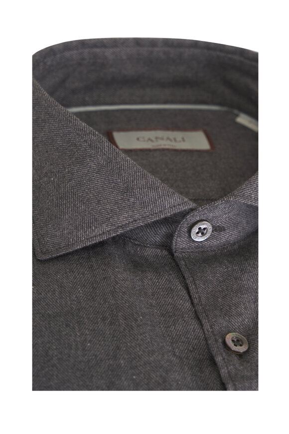 Canali Charcoal Gray Chevron Jersey Sport Shirt - view 3