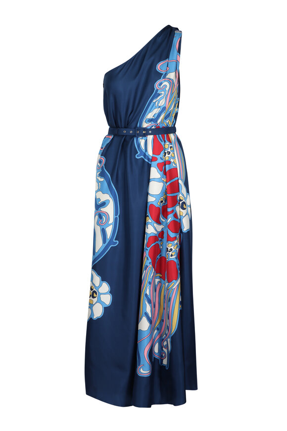 La DoubleJ Roy Blue Lemuria Print Silk Dress