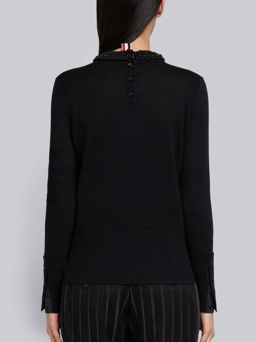 Thom Browne - Black Pearl Trim Crewneck Sweater