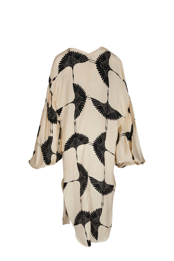 Khaite - Zelma Black & Cream Crane Print Dress 