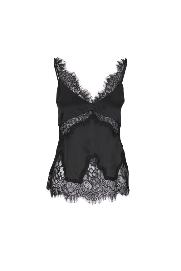 L'Agence Mitsu Black Silk Lace Tank Top