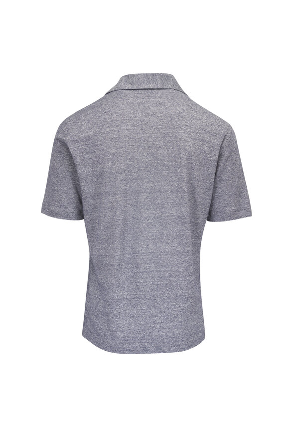 Maurizio Baldassari Dark Blue & White Mélange Linen & Cotton Polo - view 3