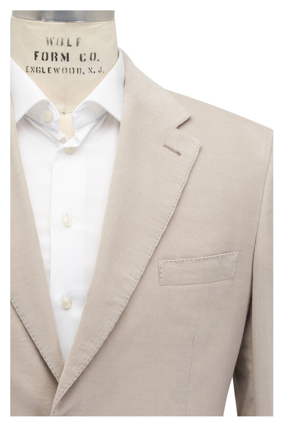 Brioni Stone Cotton & Cashmere Pinewale Corduroy Suit 