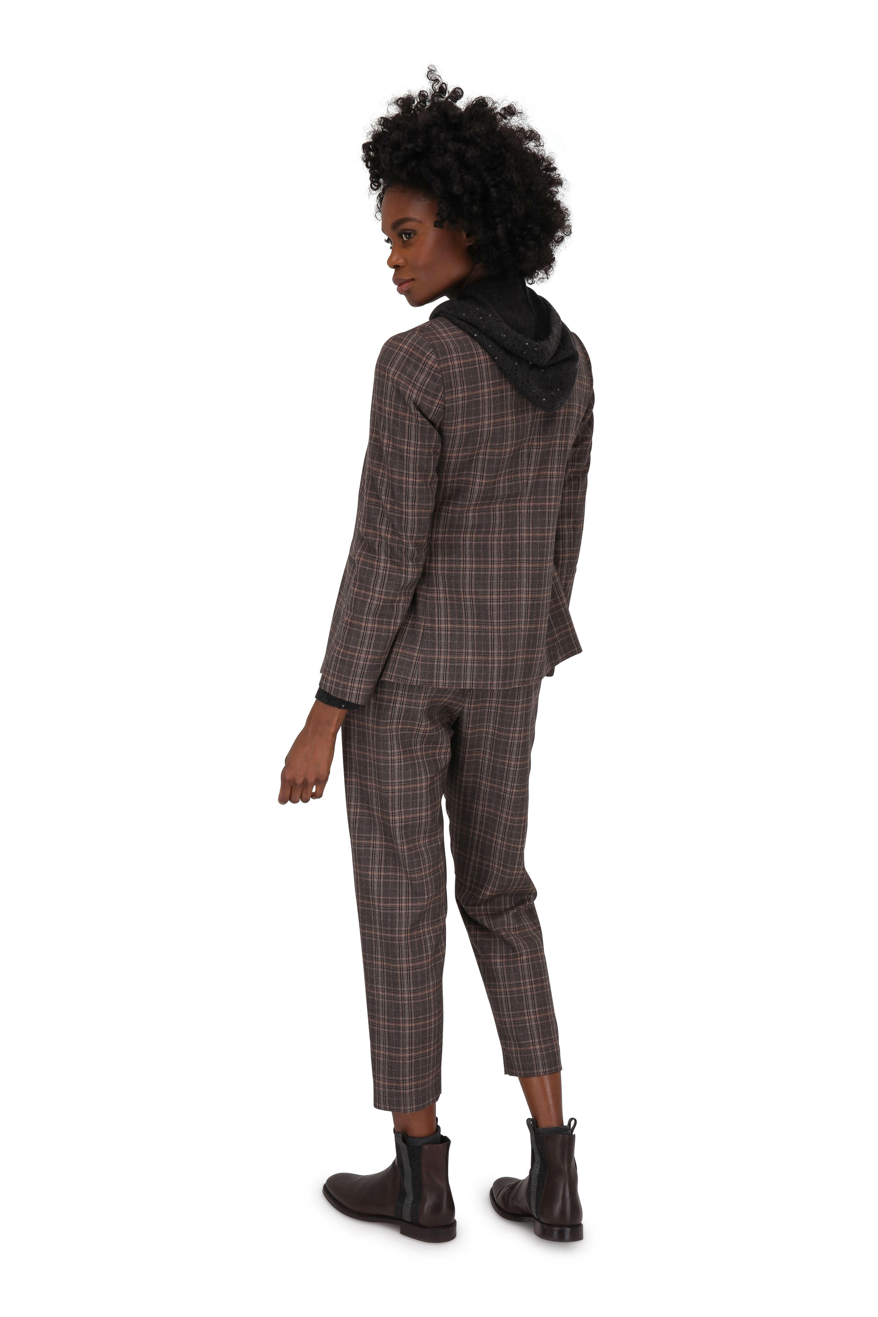 Brunello Cucinelli - Brown & Beige Wool Plaid Double-Breasted Jacket