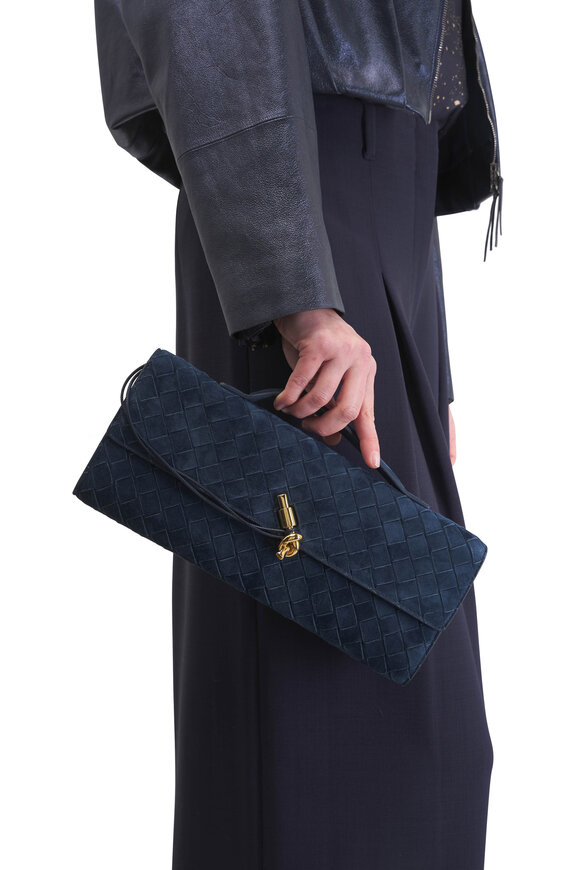 Bottega Veneta Andiamo Neptune Intrecciato Suede Clutch - view 2