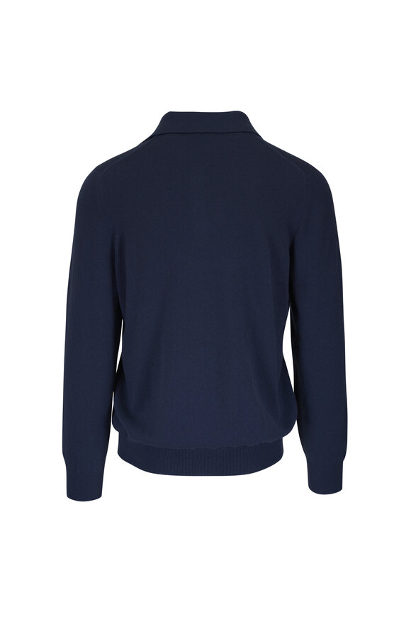 Fedeli Navy Cashmere Long Sleeve Polo - view 2