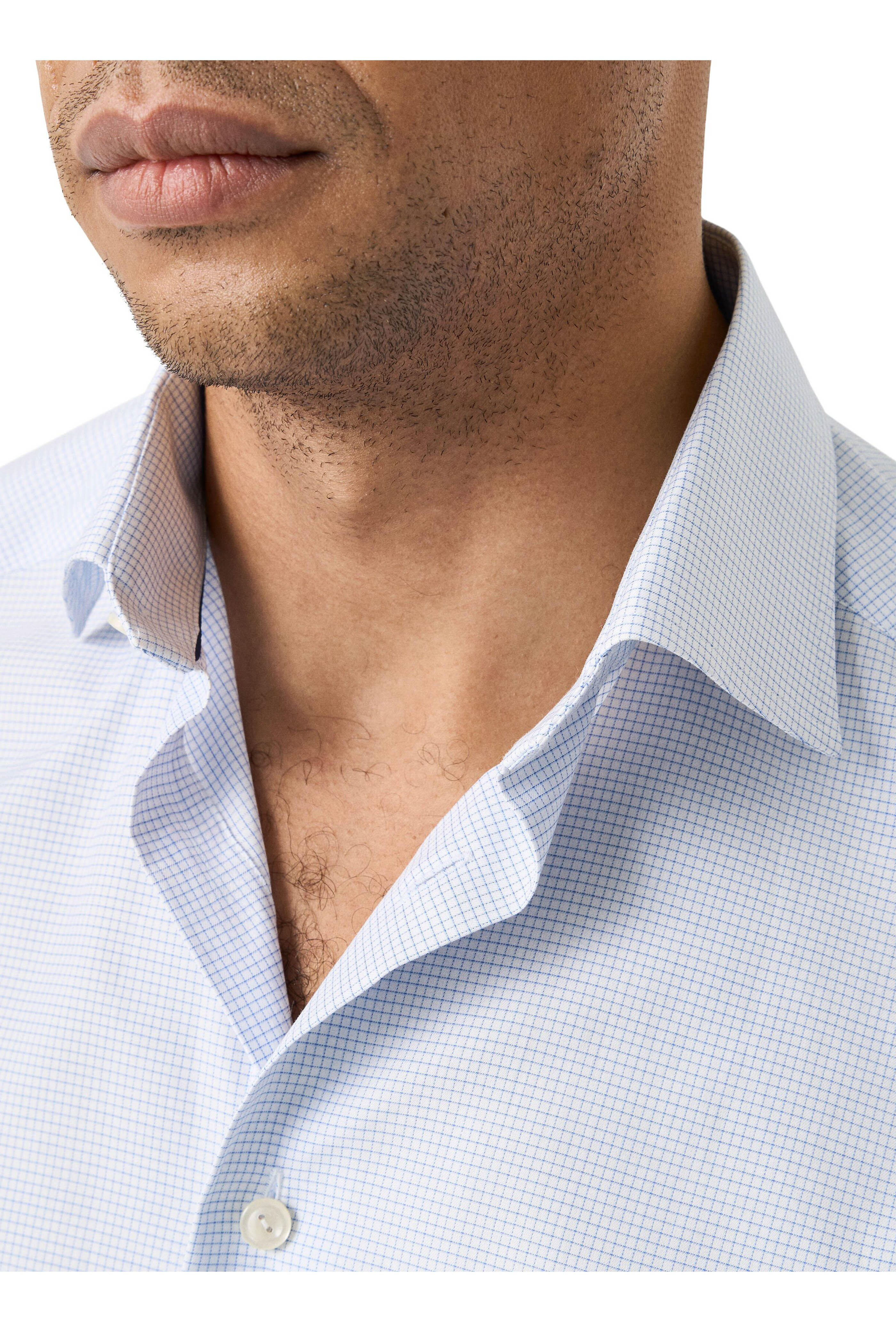 Eton - Blue Mini Check Cotton Slim Fit Dress Shirt - view 4