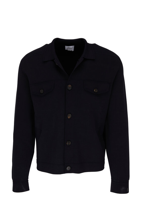 Brioni - Navy Silk & Cotton Button Down Knit Shirt