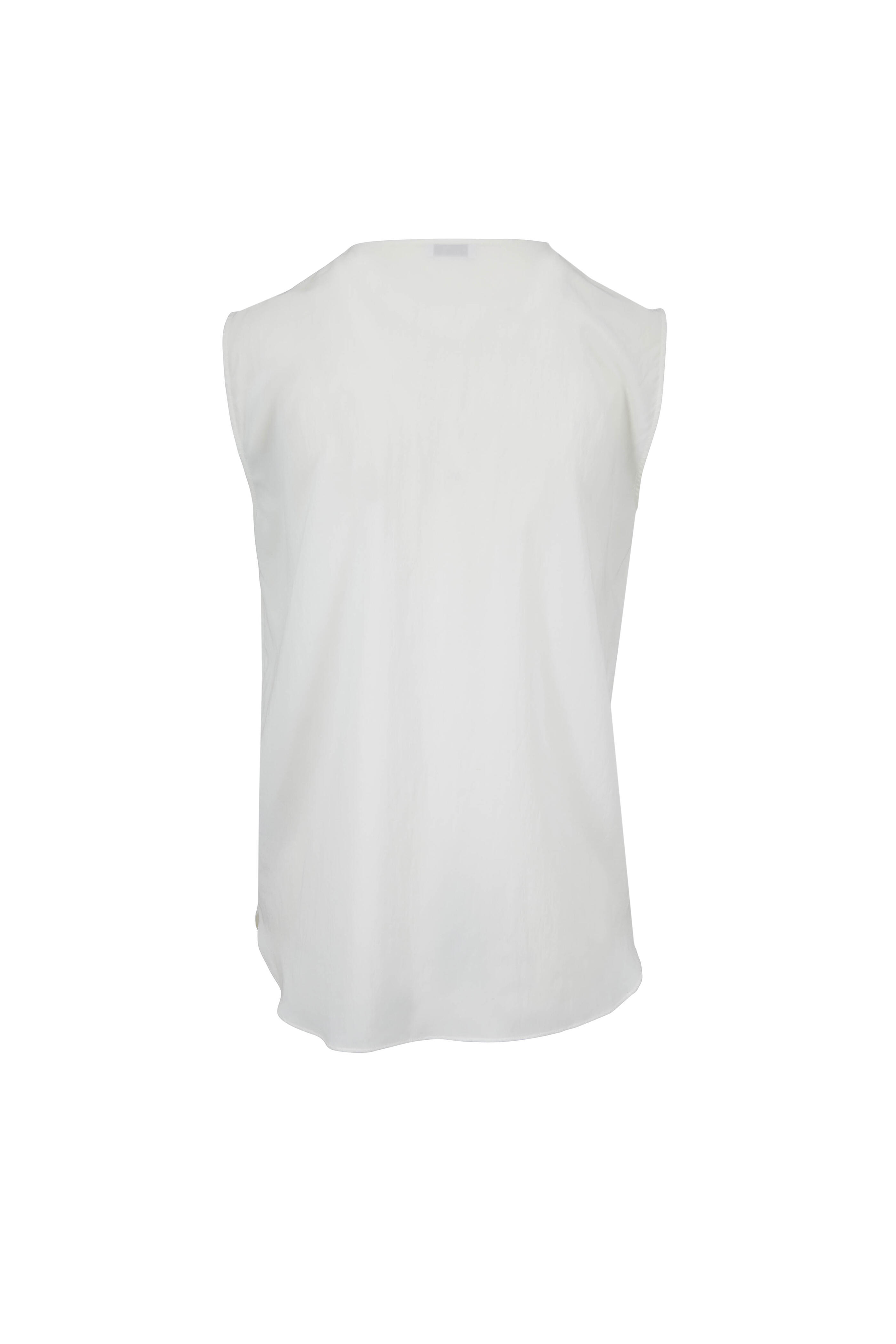 Brunello Cucinelli - White Stretch Silk Sleeveless Henley