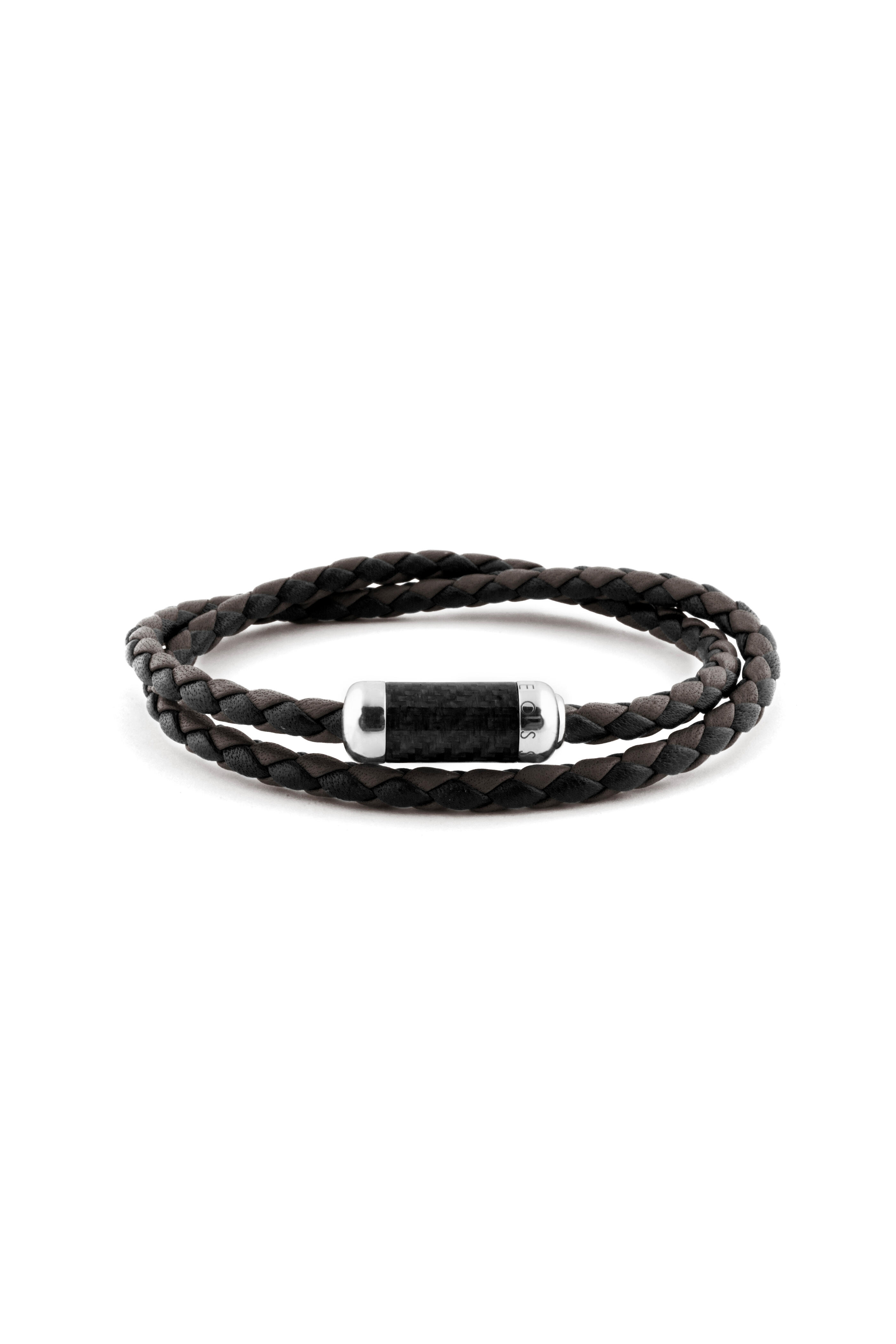 Tateossian - Black Leather Silver & Enamel Double Wrap Bracelet