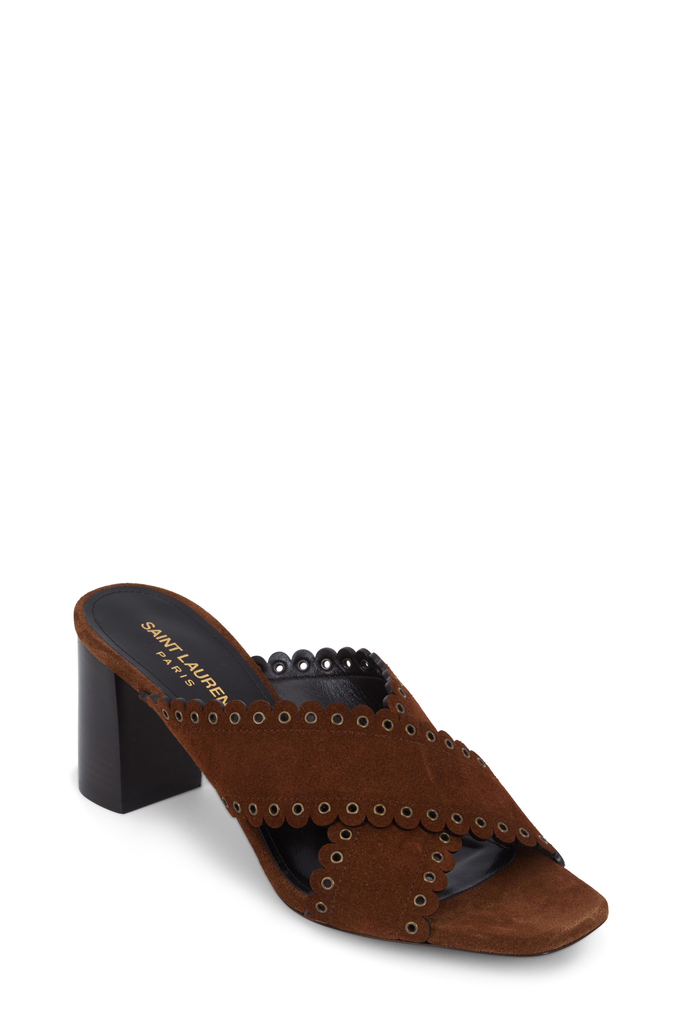 Saint Laurent - Loulou Brown Suede Grommet Slide, 70mm