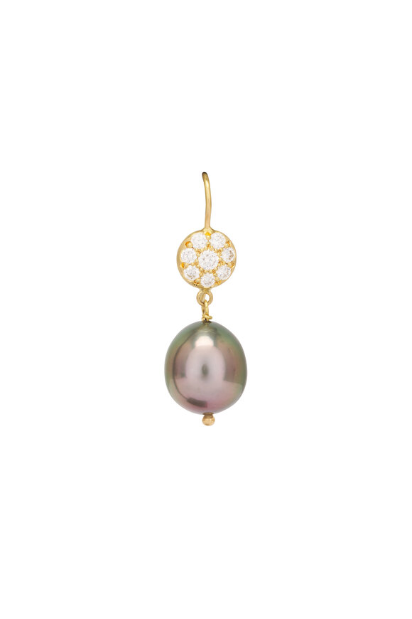 Caroline Ellen Diamond & Tahitian Pearl Droplet Earrings - view 2