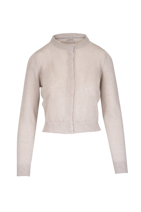 Brunello Cucinelli Neutral Linen & Silk Paillette Cropped Cardigan