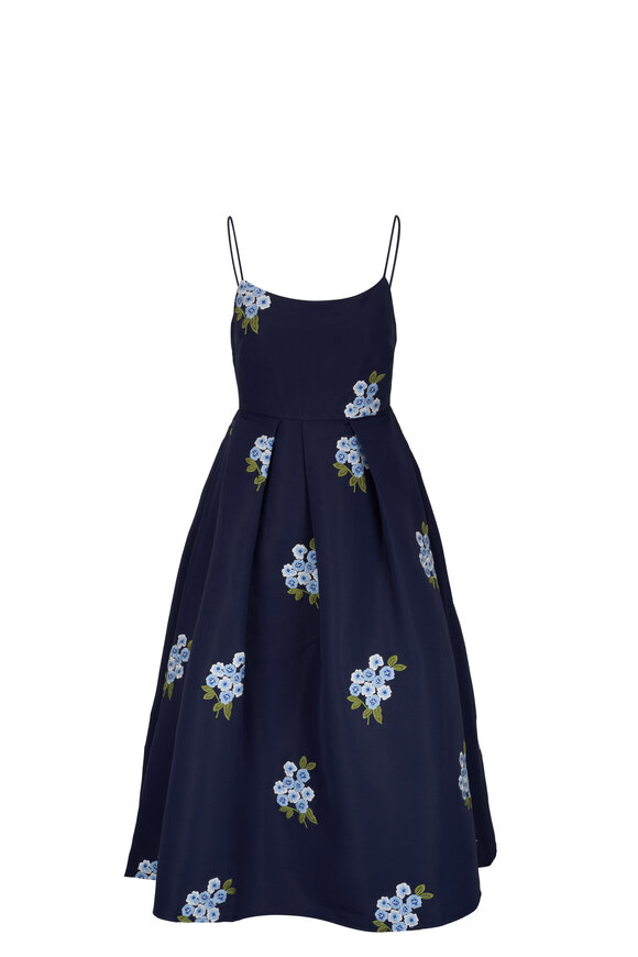 Sachin + Babi - Audra Navy Floral Embroidered Pleated Dress