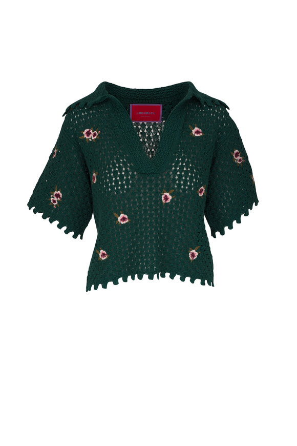 La Double J - Crochet Green Floral Polo 