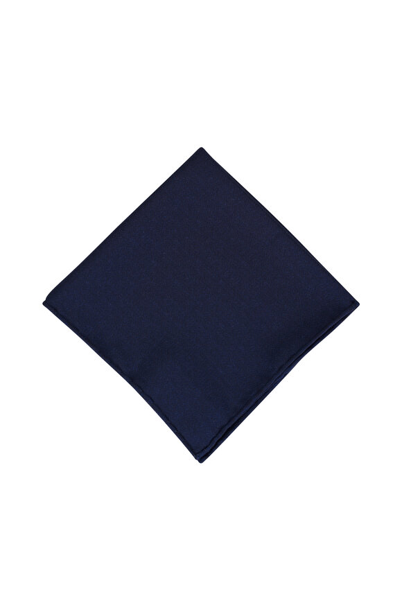 Brunello Cucinelli Navy Dot Print Silk Pocket Square - view 2