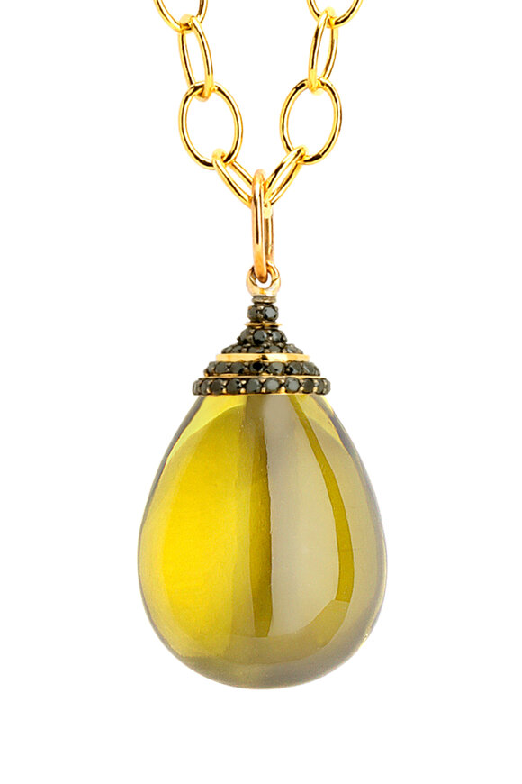 Syna - 18K Yellow Gold Lemon Quartz & Diamond Pendant