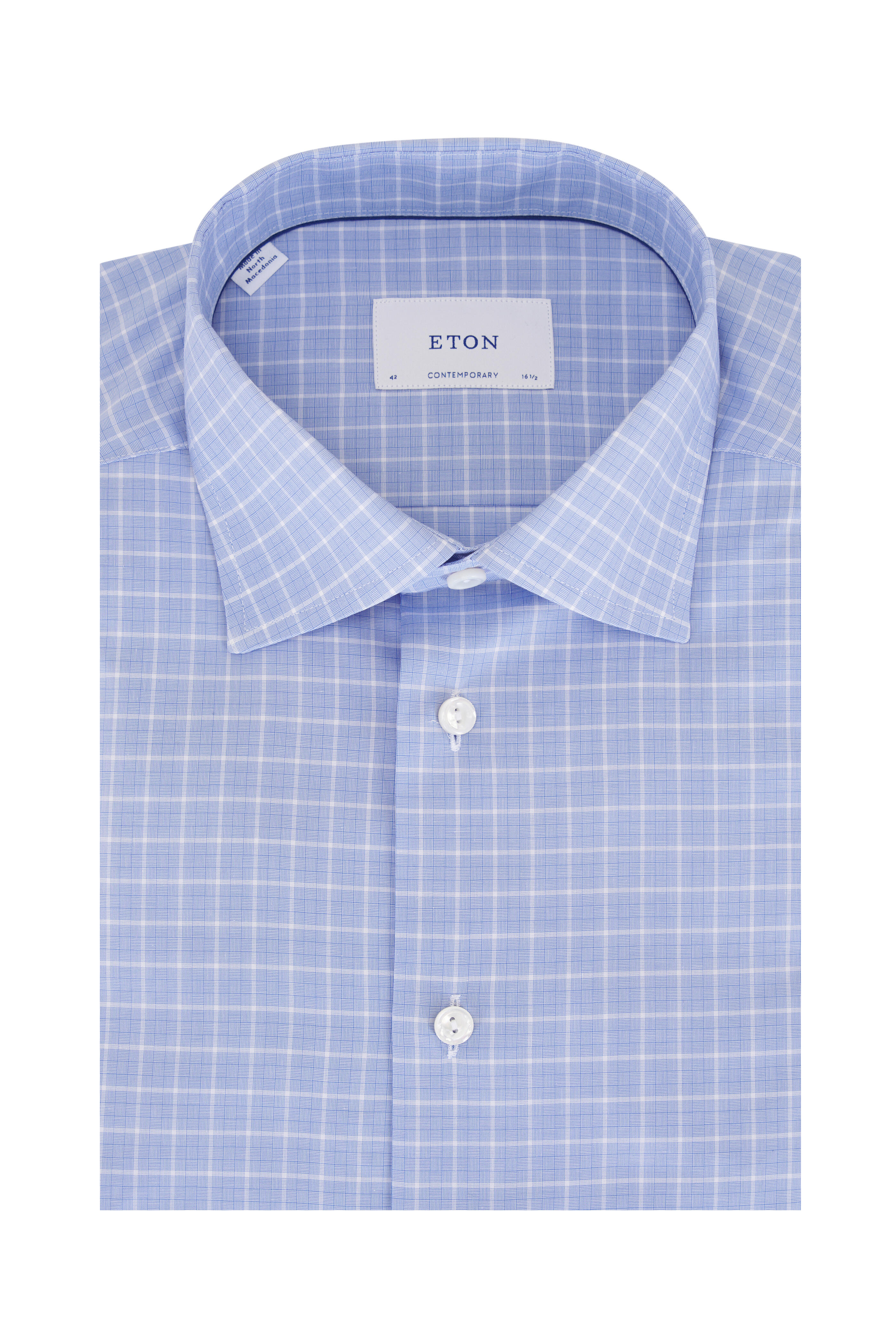 Eton - Light Blue Check Cotton Dress Shirt