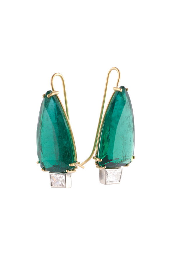 Sylva & Cie 18k Yellow Gold Zambian Emerald & Diamond Earring - view 2