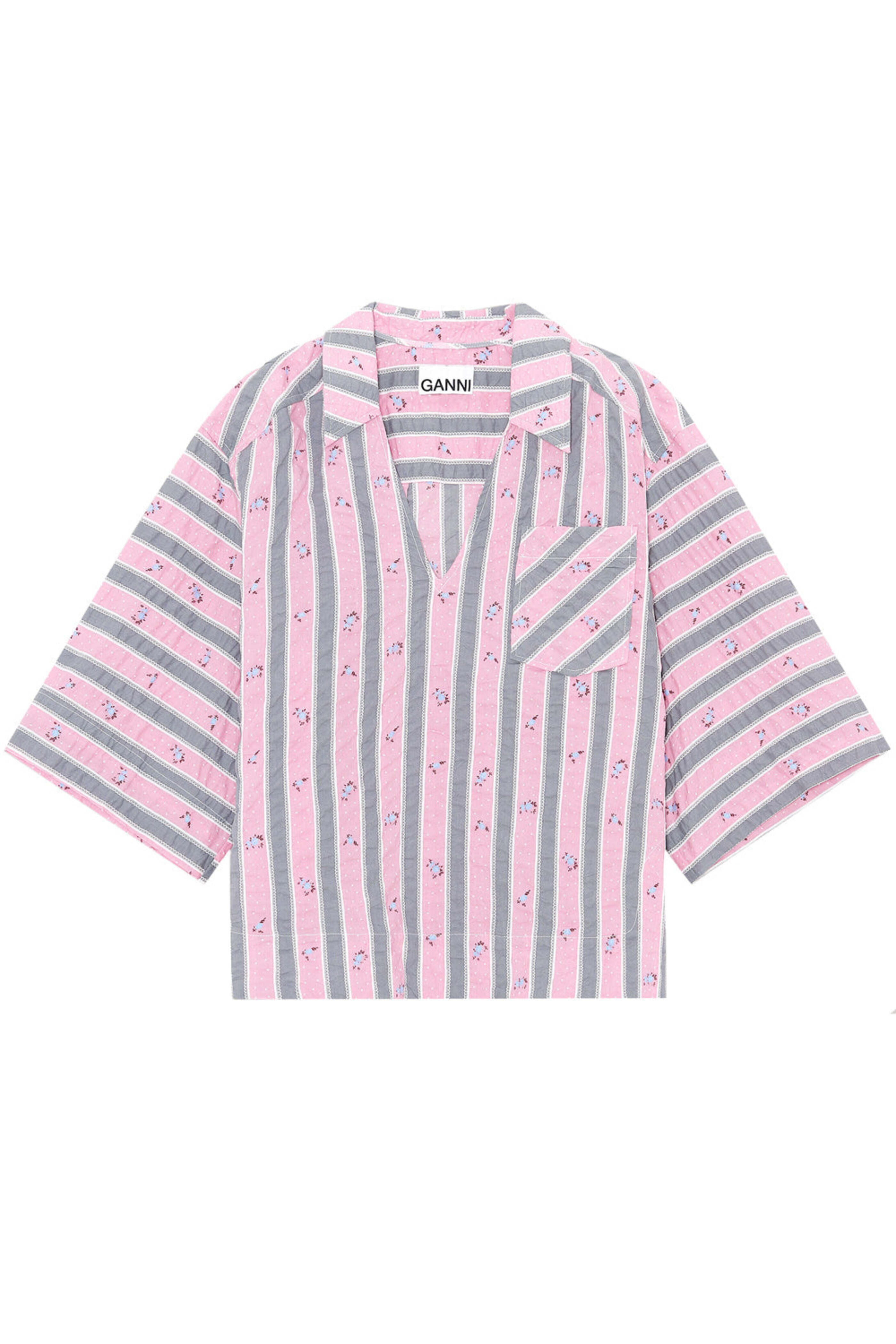 Ganni - Pink Nectar Seersucker Collared Shirt