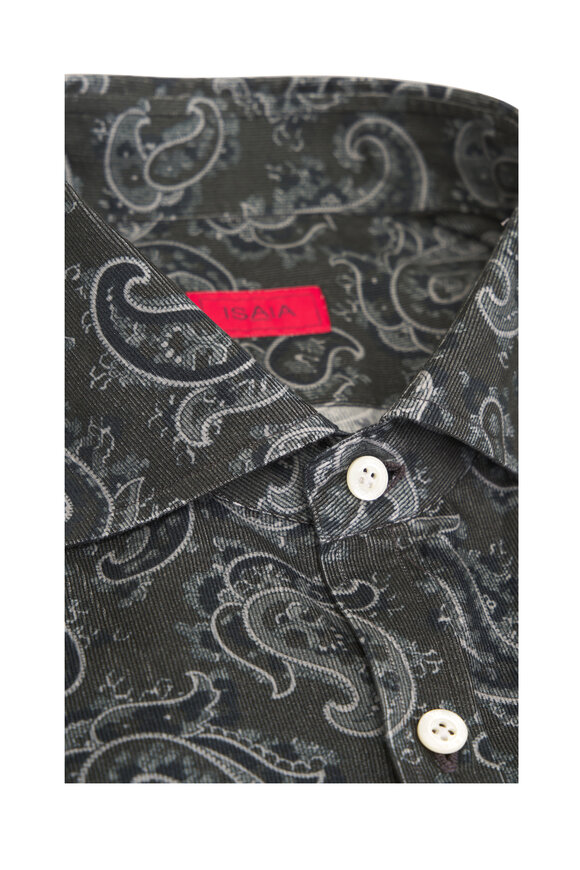 Isaia Black & Teal Paisley Cotton Dress Shirt - view 3
