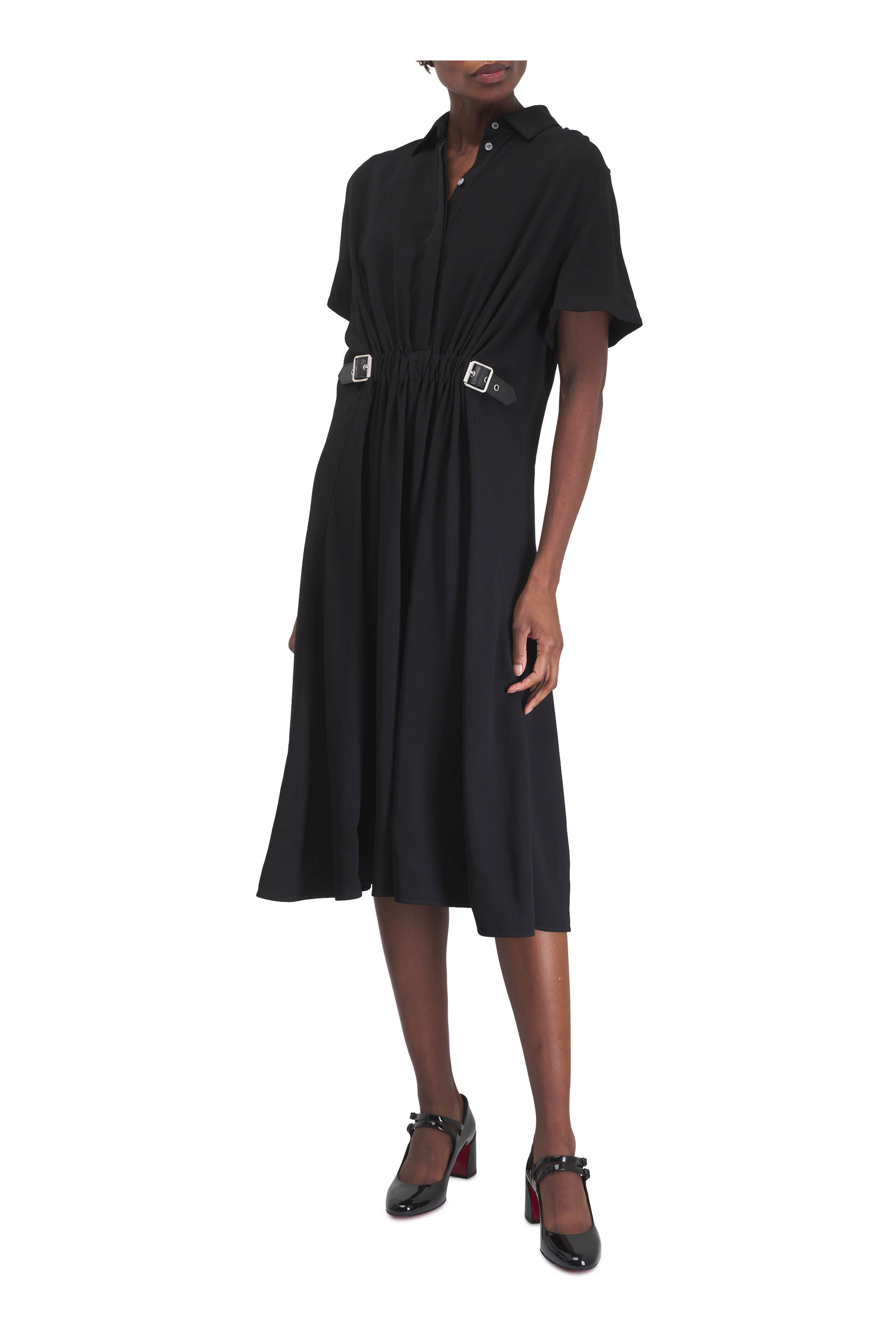 Loewe - Black Gathered Belted Dress