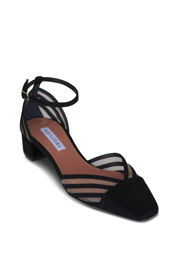 Aquazzura Alana Black Mesh & Suede Pump, 35mm