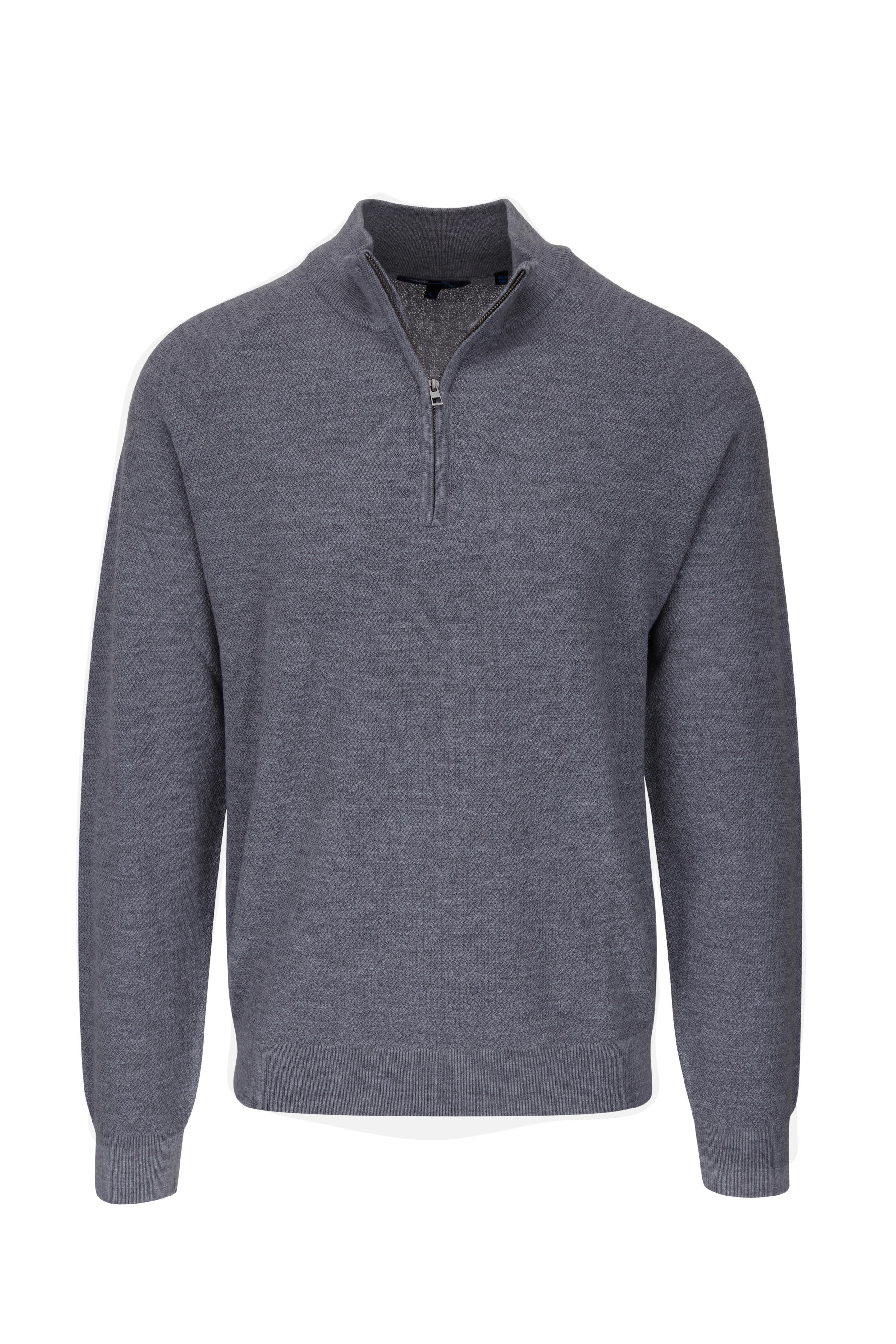 PATRICK ASSARAF - Light Gray Extrafine Wool Quarter-Zip Pullover