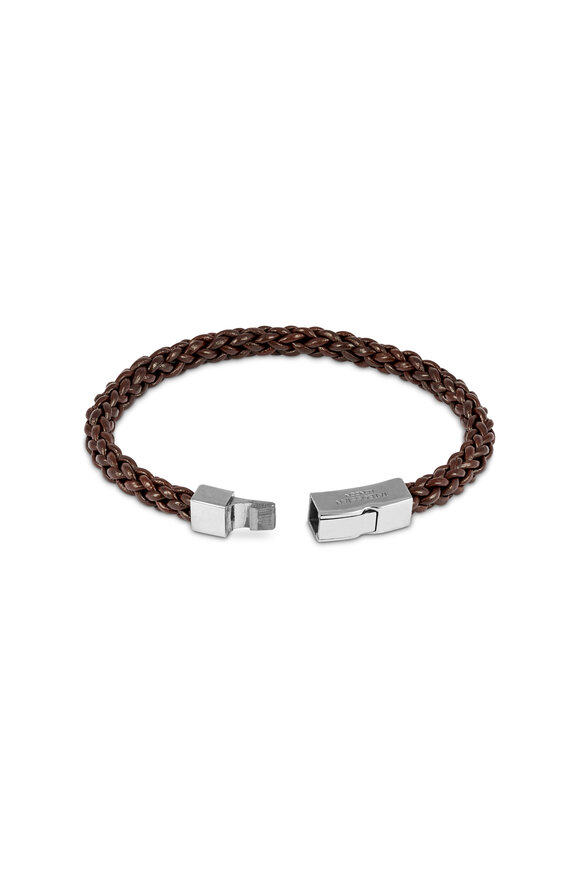 Tateossian - Brown Braided Leather Bracelet 