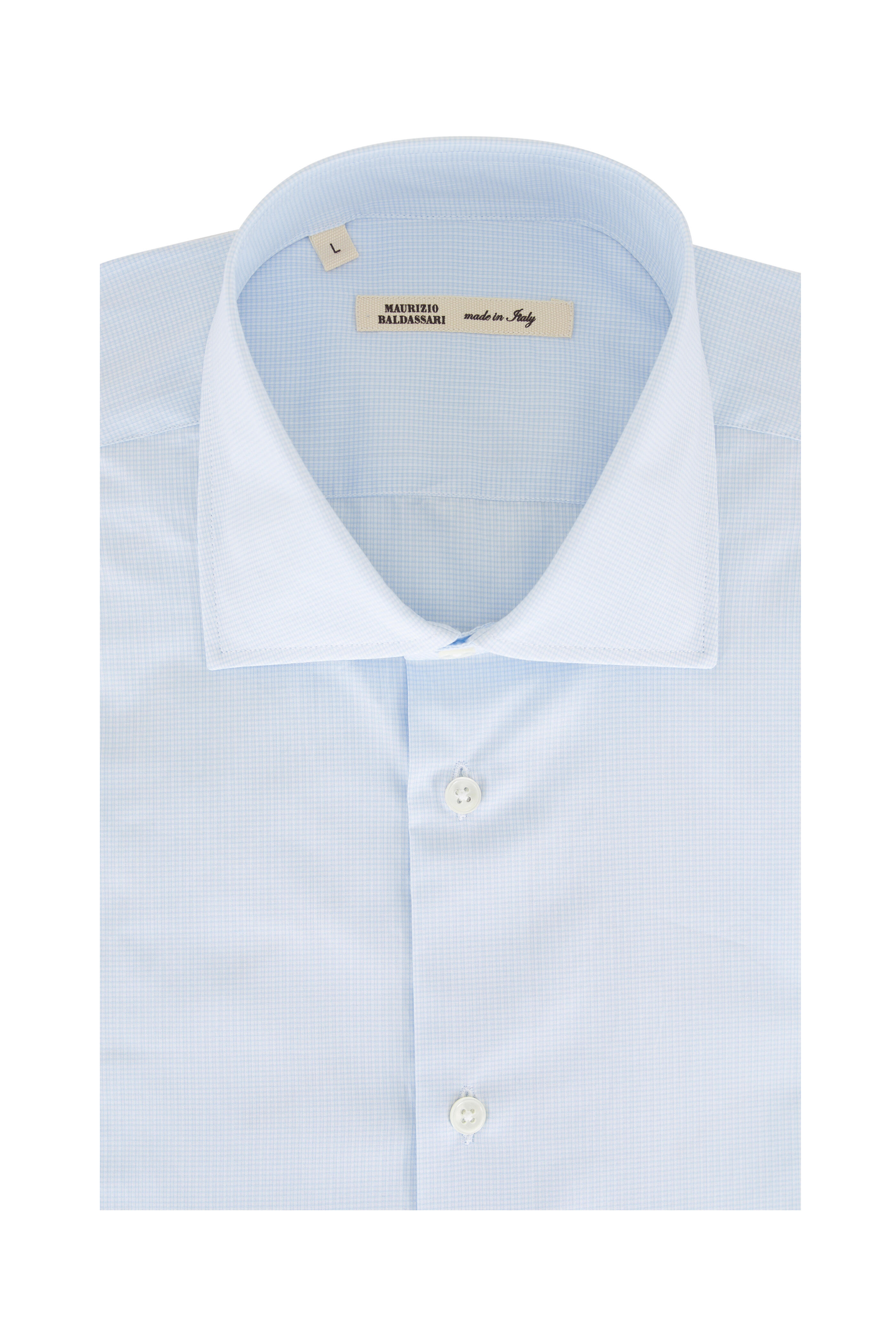 Maurizio Baldassari - Light Blue Mini Check Cotton Sport Shirt