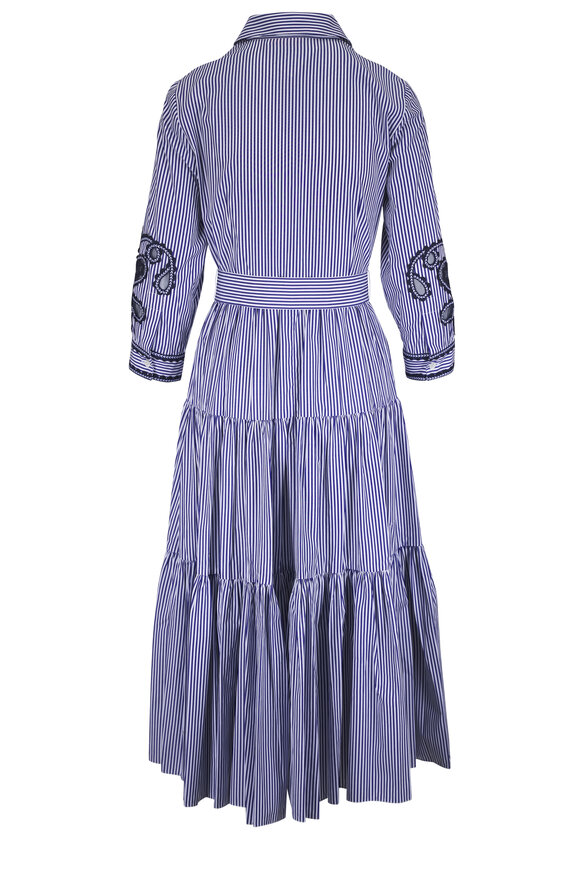 Carolina Herrera Blue & White Embroidered Stripe Midi Shirtdress - view 5