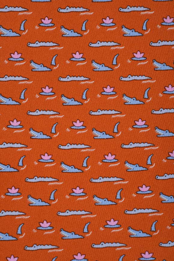 Ferragamo - Orange Aligator Print Silk Necktie 