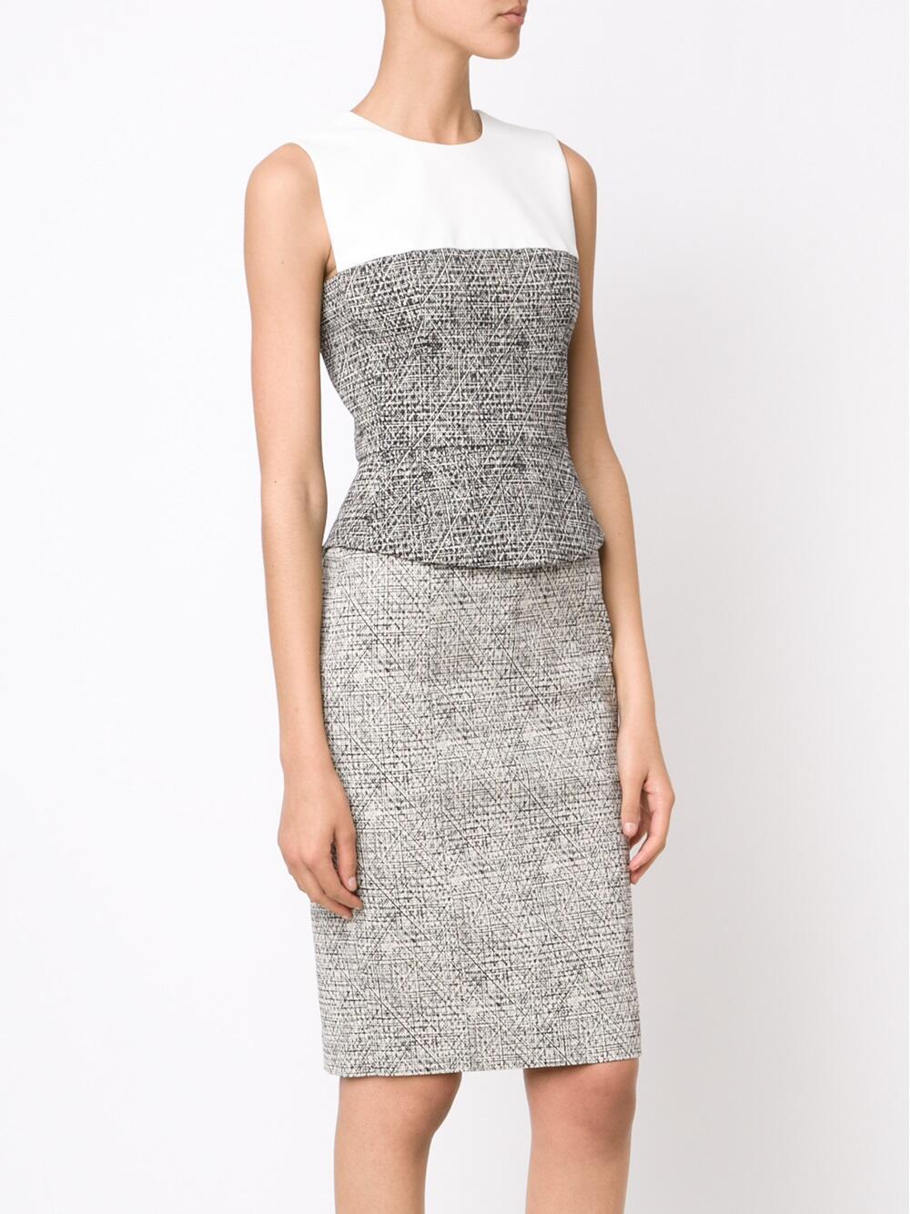 Narciso Rodriguez - Black & White Crosshatched Jacquard Peplum Dress