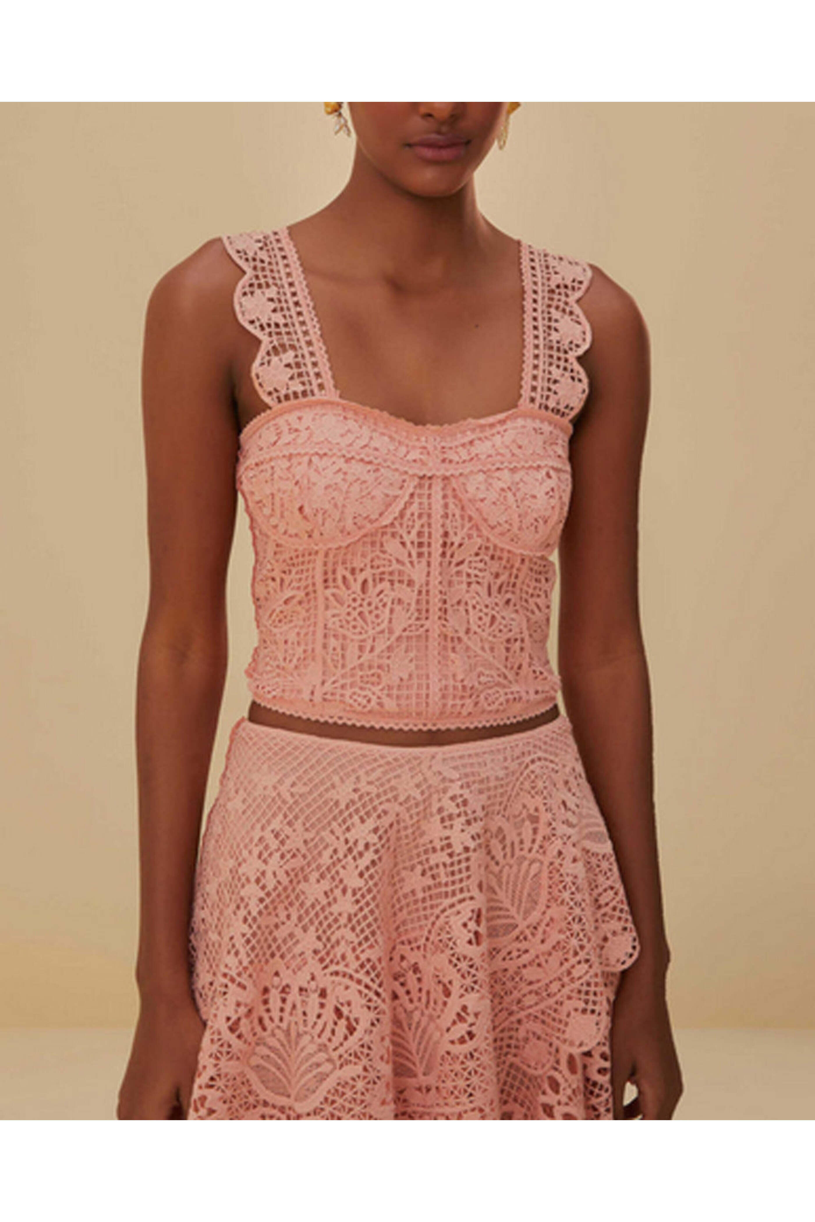 Farm Rio - Light Pink Guipure Sleeveless Corset
