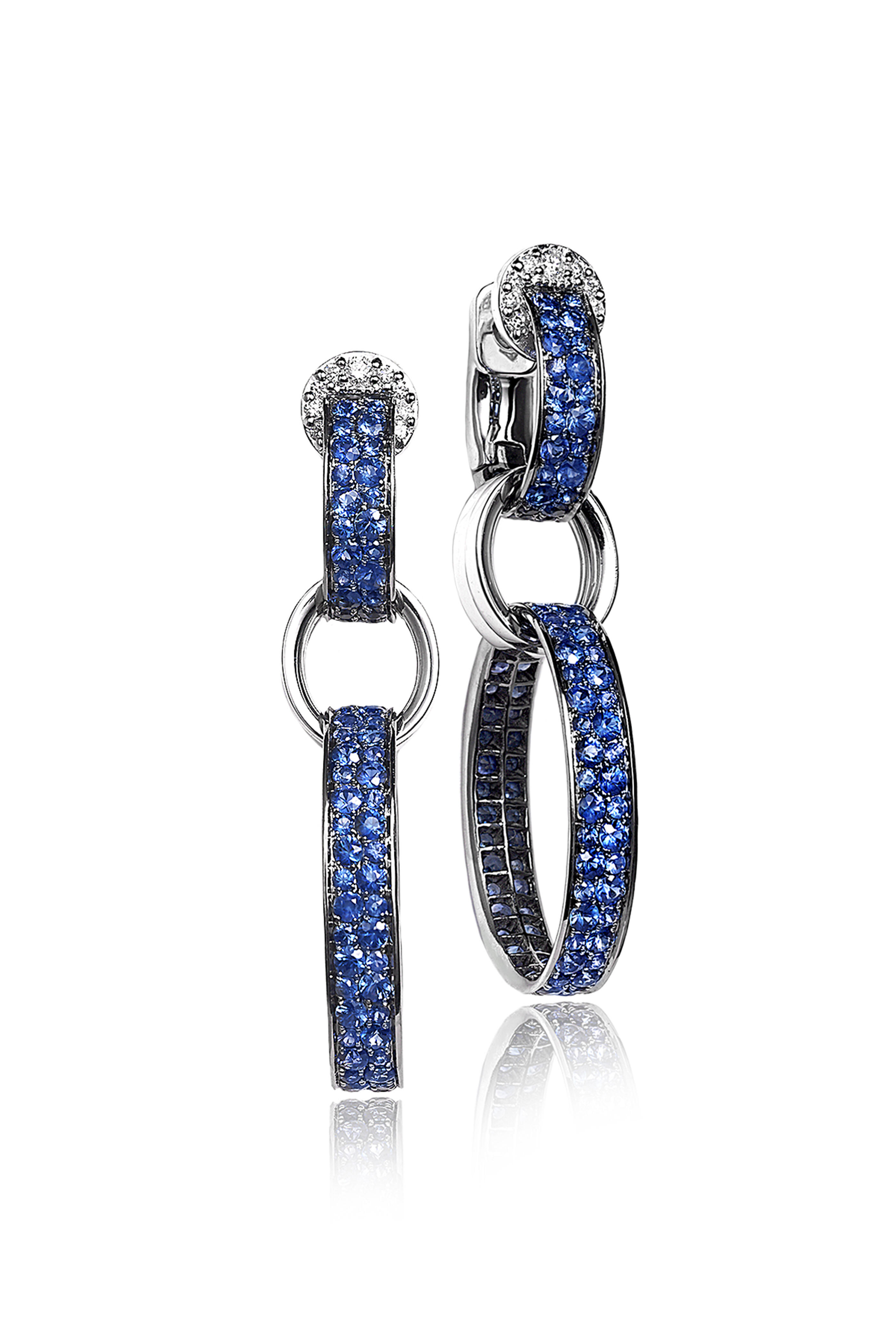 Nam Cho - Modern Blue Sapphire & Diamond Link Earrings