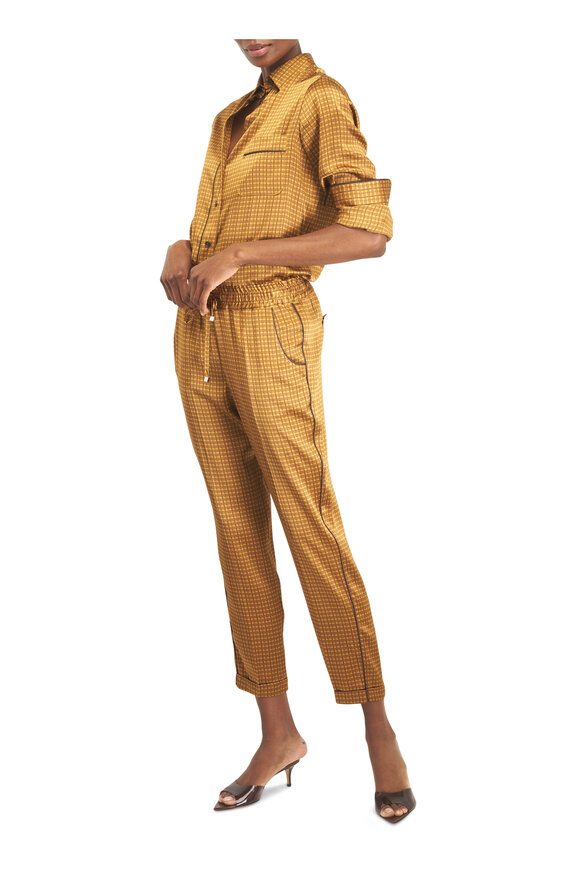 Kiton Yellow Geometric Print Silk Jogger - view 5