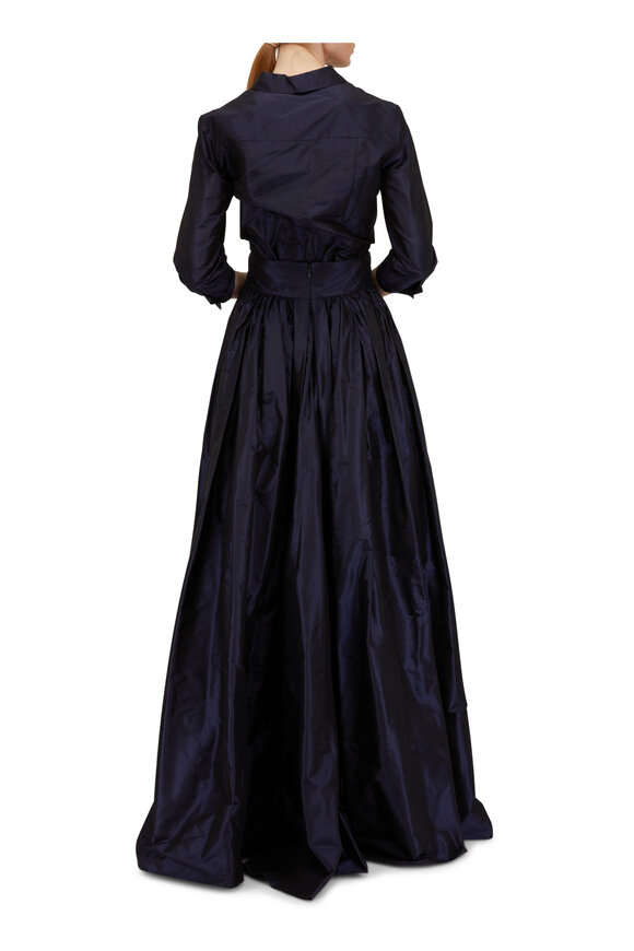 Carolina Herrera - Midnight Silk Taffeta Collared Shirt