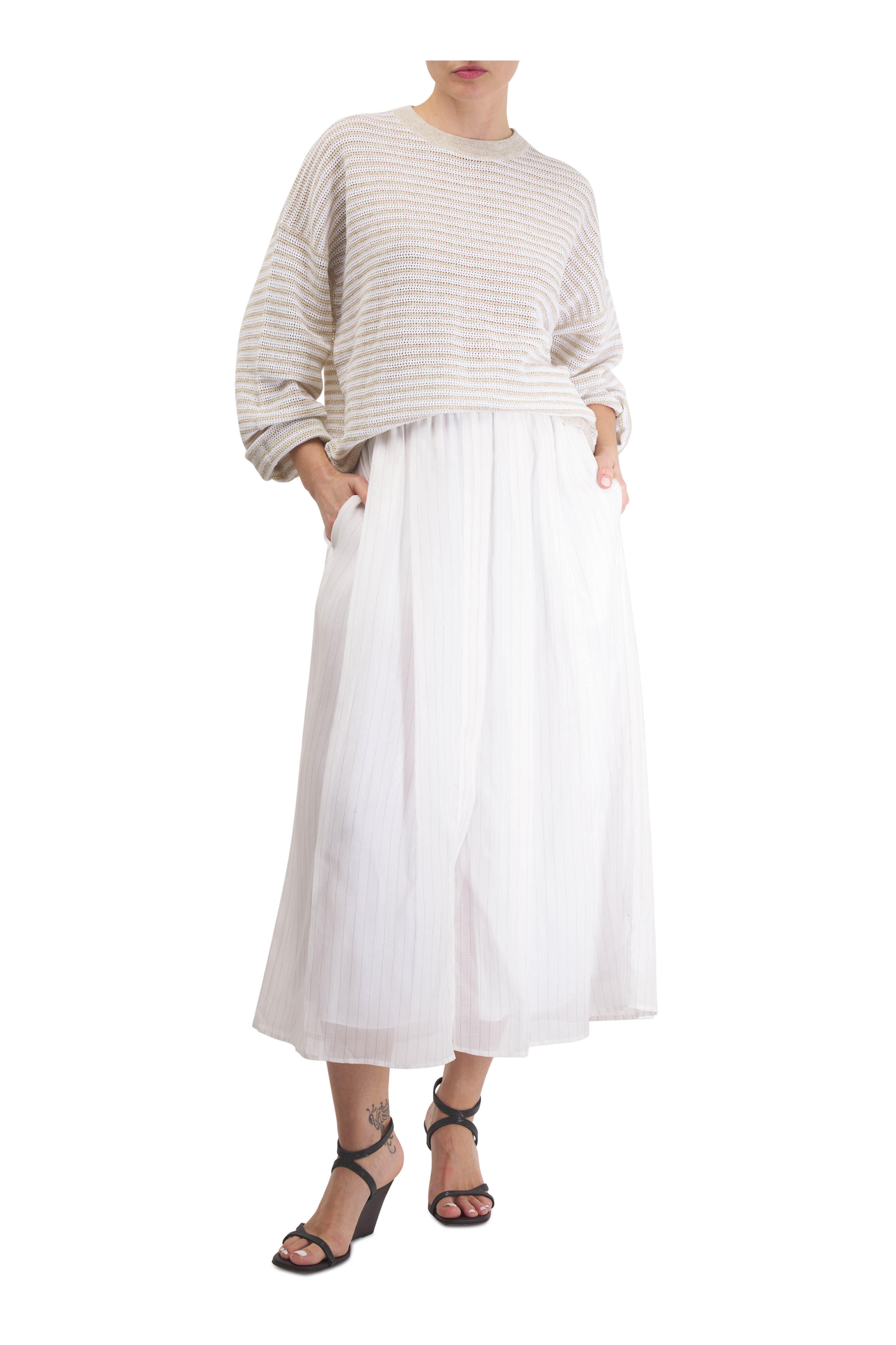 スカート Brunello Cucinelli Gonna Ampia In Cotone Brunello Cucinelli - Gray Wool A-Line Midi Skirt